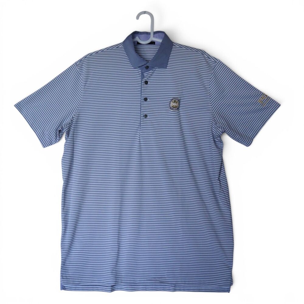 Greyson Men's Large PGA 1916 Performance Golf Polo Embroidered Gray Striped
